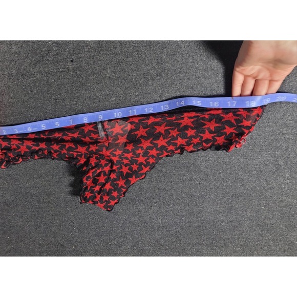 Vintage 90s Y2K Deadstock Black Red Star Bustier Top Panties Set Mesh Alt Goth L - Picture 7 of 11